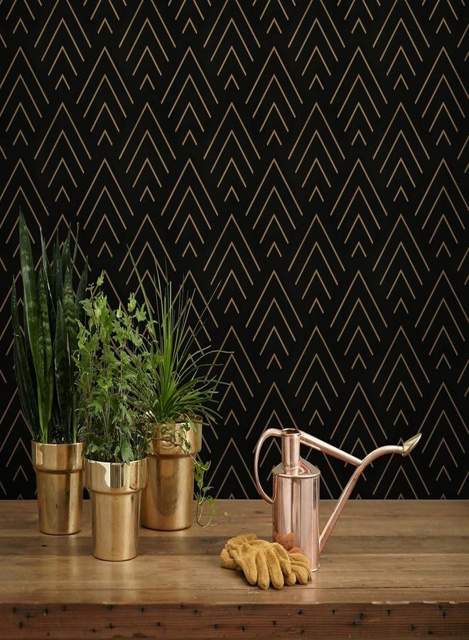 TEKCOOL ورق جدران ذاتي اللصق من TEKCOOL بنمط أسود وذهبي، ورق جدران قابل للتقشير واللصق بخطوط ذهبية وخطوط هندسية، ورق لاصق فينيل قابل للإزالة، غطاء حائط، فيلم زخرفي، يمكنك تركيبه بنفسك، 45 × 300 سم (أسود - 3 قطع) - Image 4